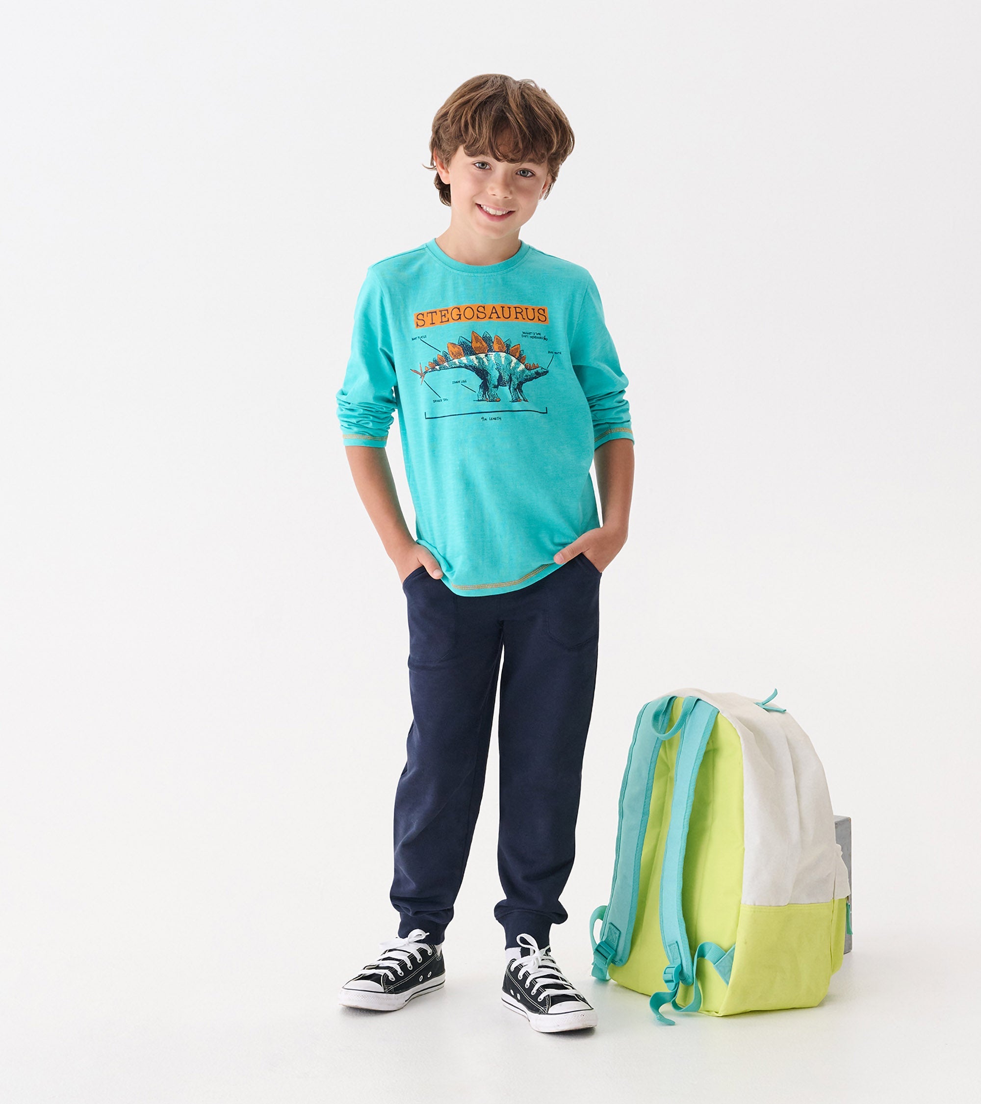 Boys Stegosaurus Glow in the Dark Long Sleeve Graphic Tee