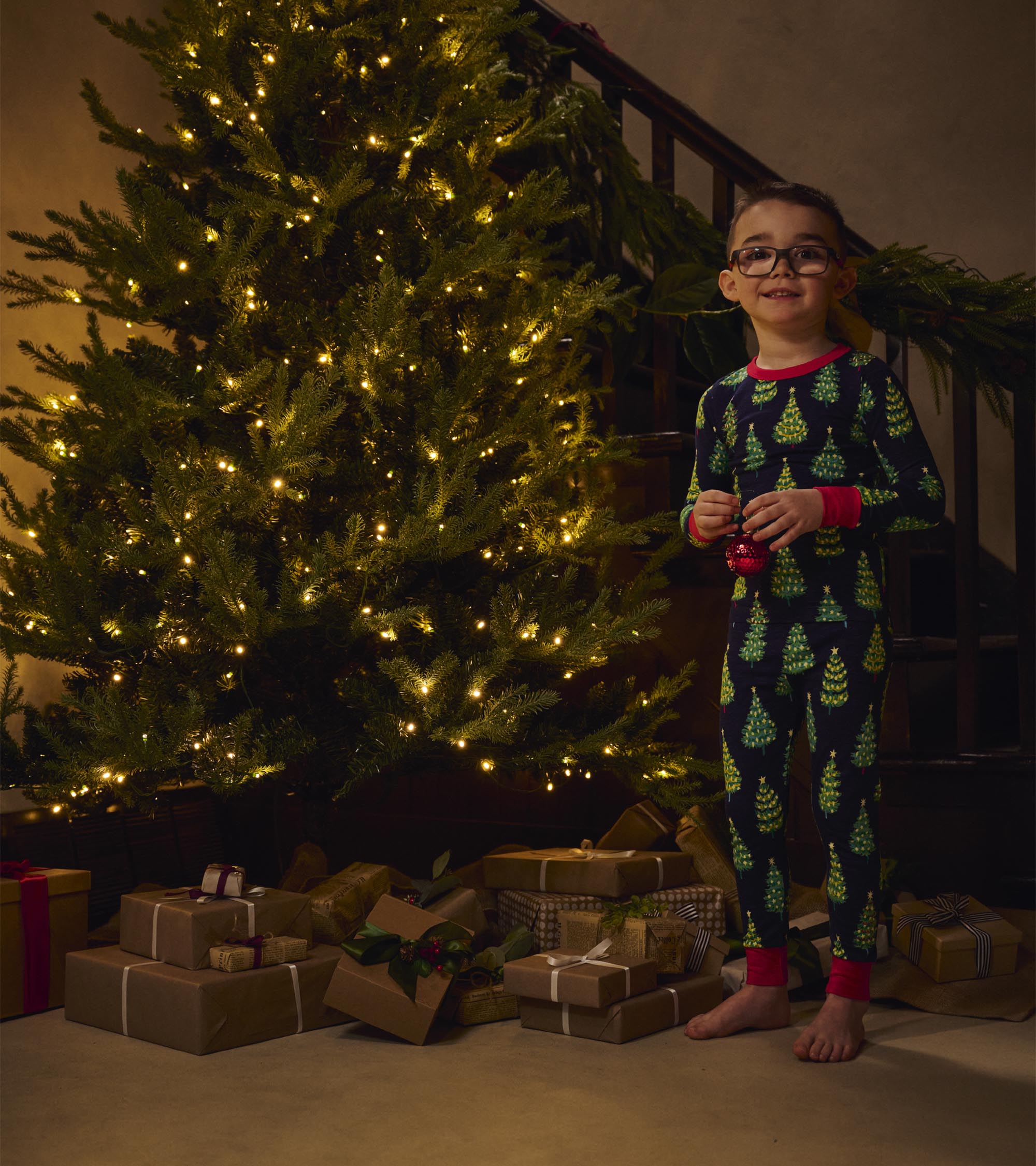 Boys Bottle Brush Trees Glow in the Dark Cotton Pajama Set