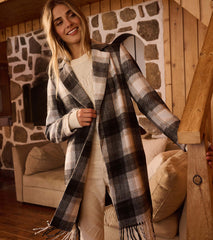 Fringe Jacket - Black and Taupe Plaid