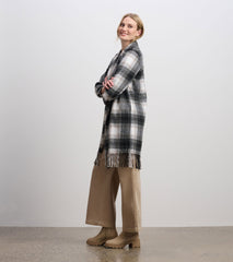 Fringe Jacket - Black and Taupe Plaid