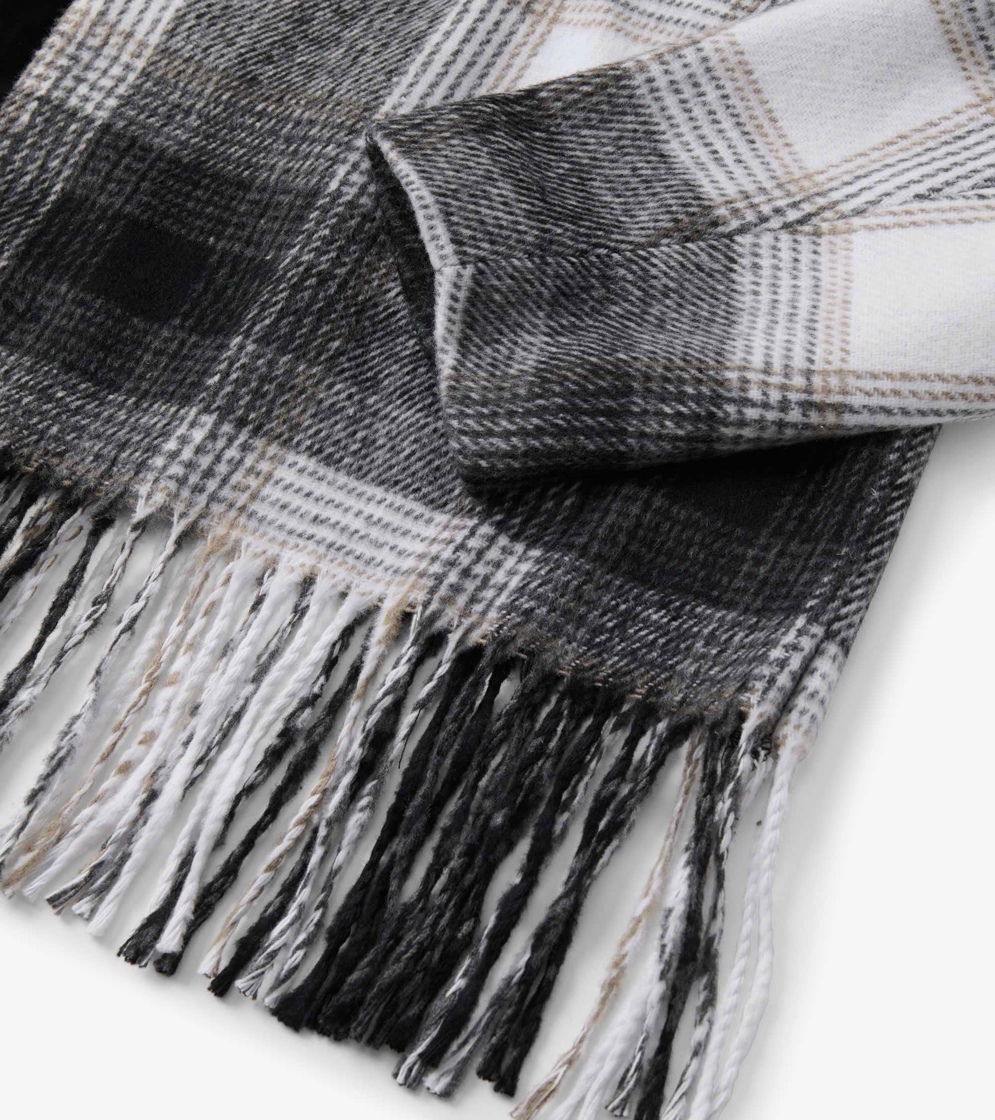Fringe Jacket - Black and Taupe Plaid