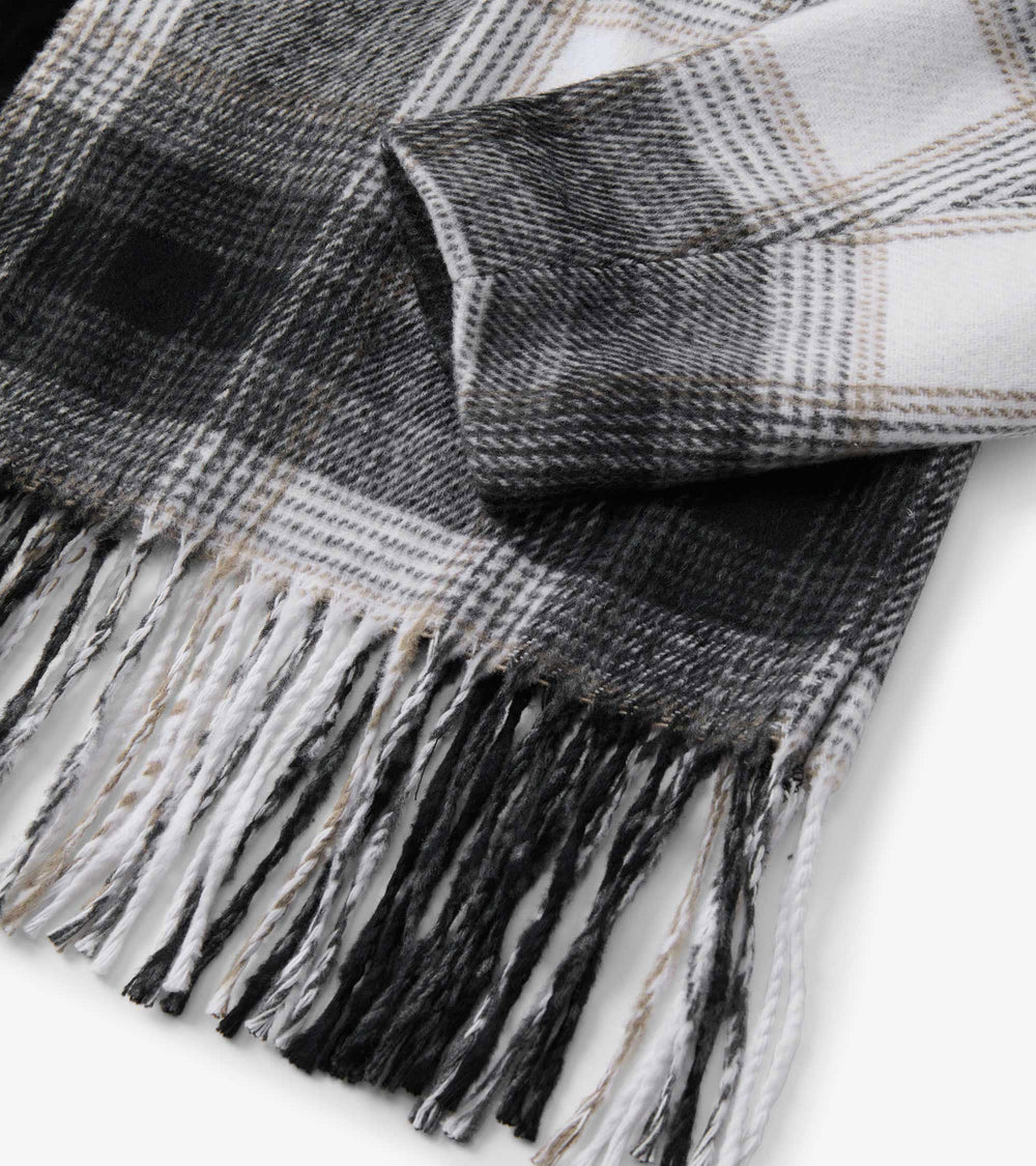 Fringe Jacket - Black and Taupe Plaid