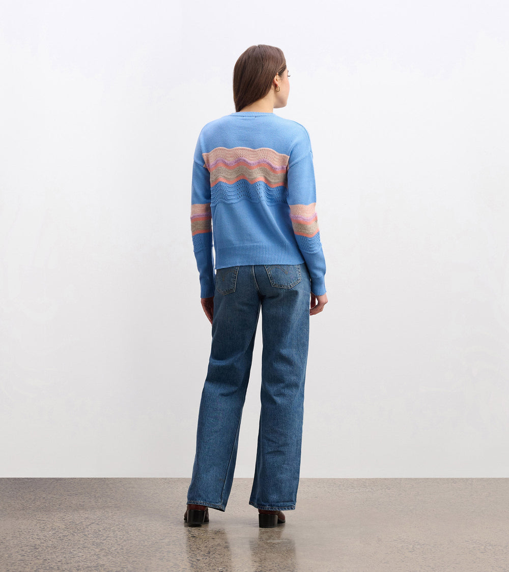 Pointelle Wave Sweater - Sky Blue Ripple