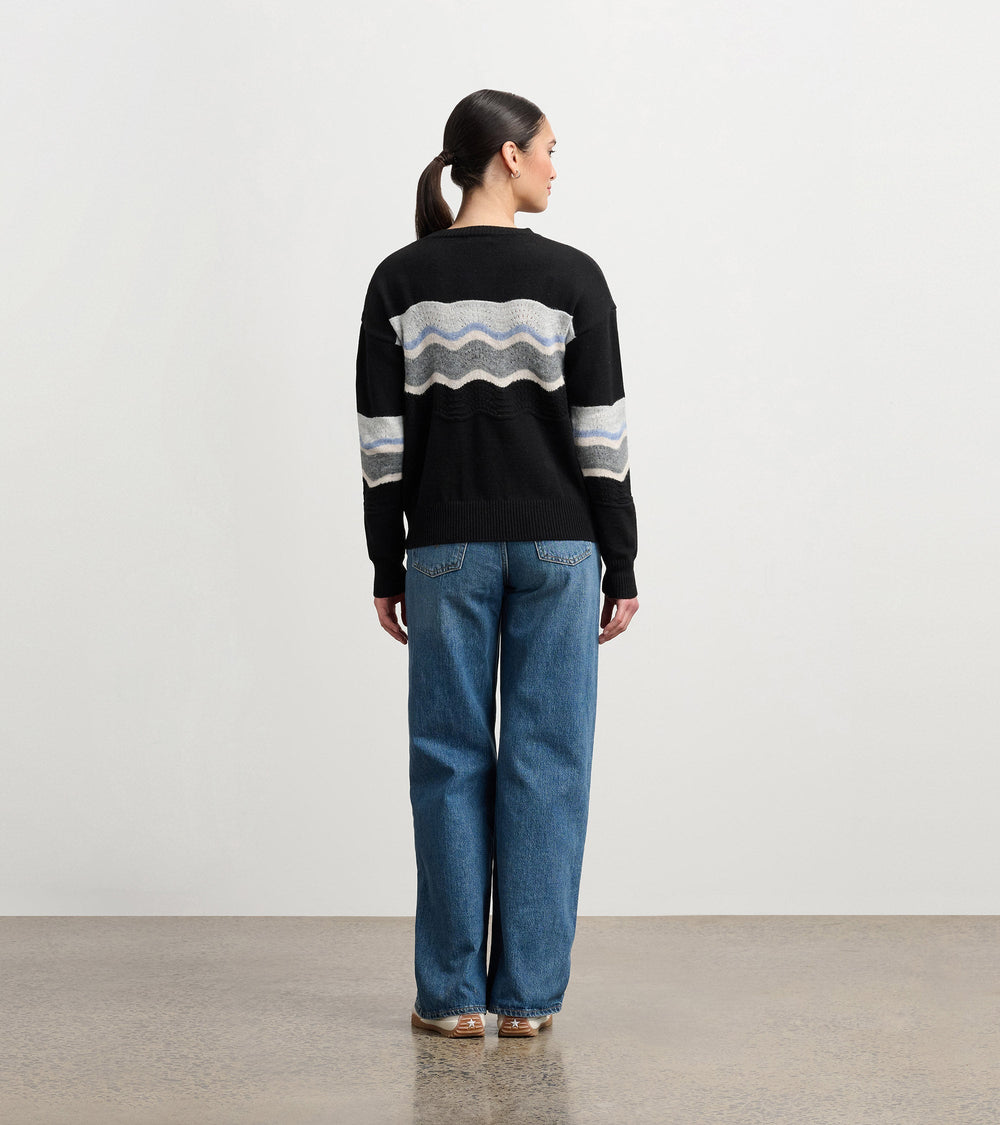 Pointelle Wave Sweater - Black