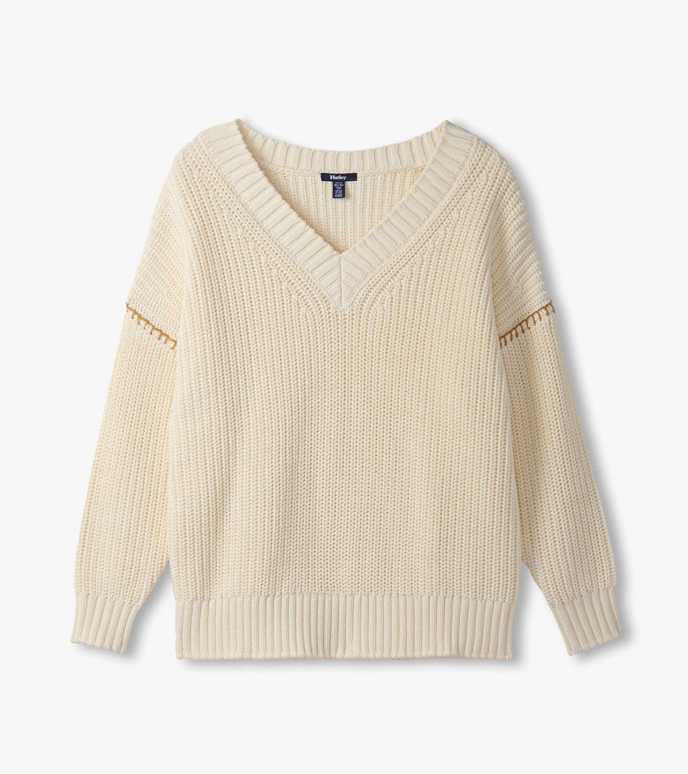 V-Neck Slouchy Sweater - Cream