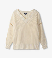 V-Neck Slouchy Sweater - Cream