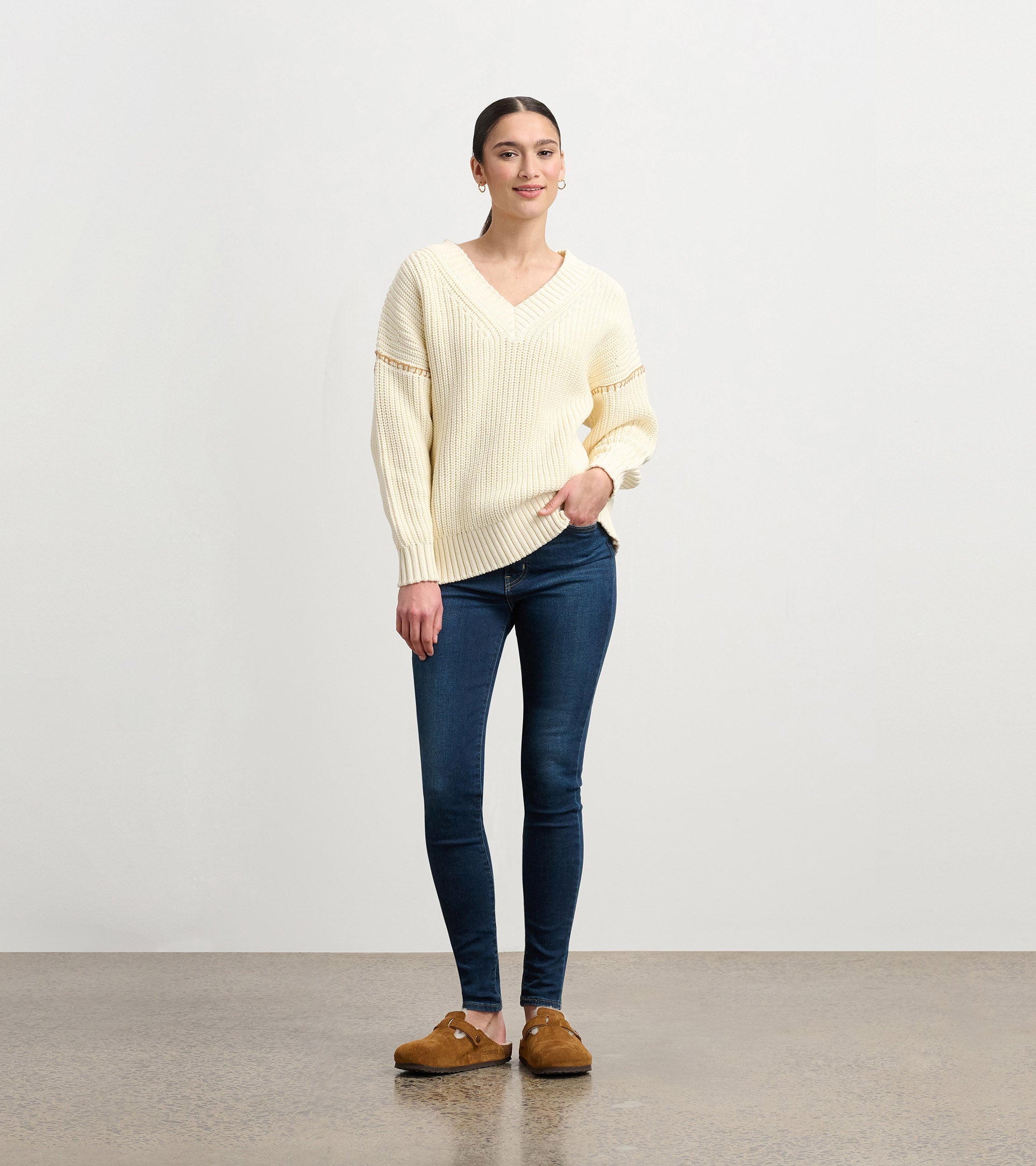 V-Neck Slouchy Sweater - Cream