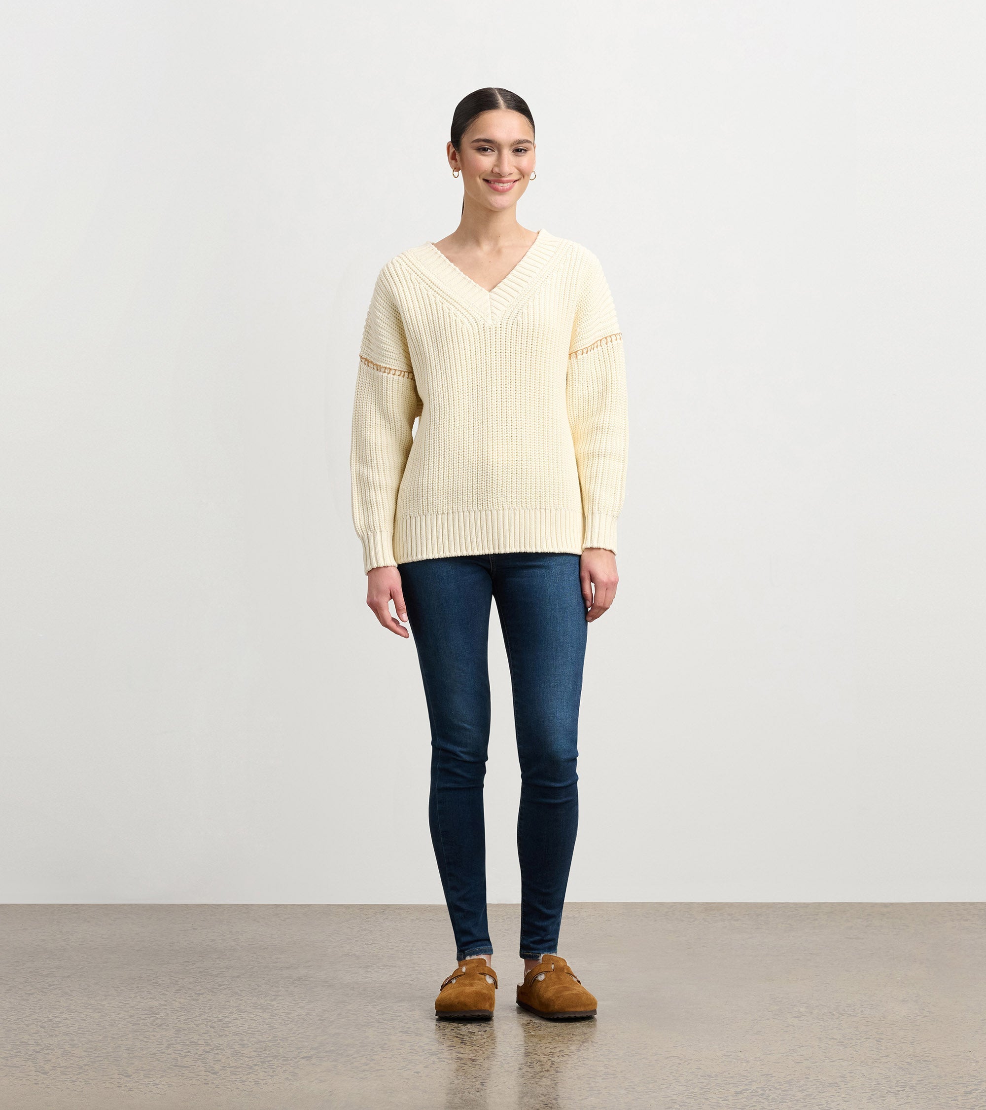 V-Neck Slouchy Sweater - Cream