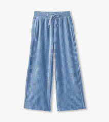 Girls Cornflower Blue Pleated Velour Relaxed Pants