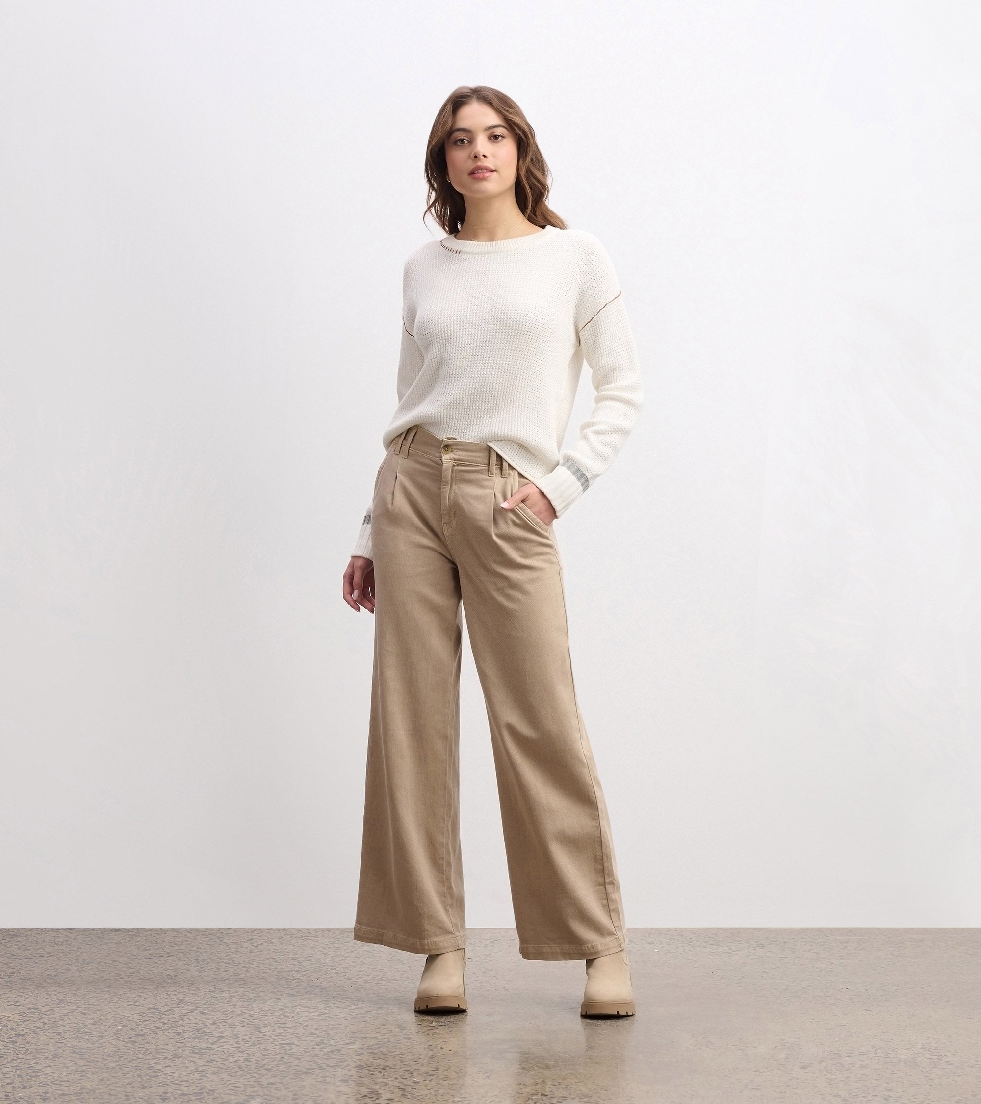 Waffle Knit Sweater - Cream