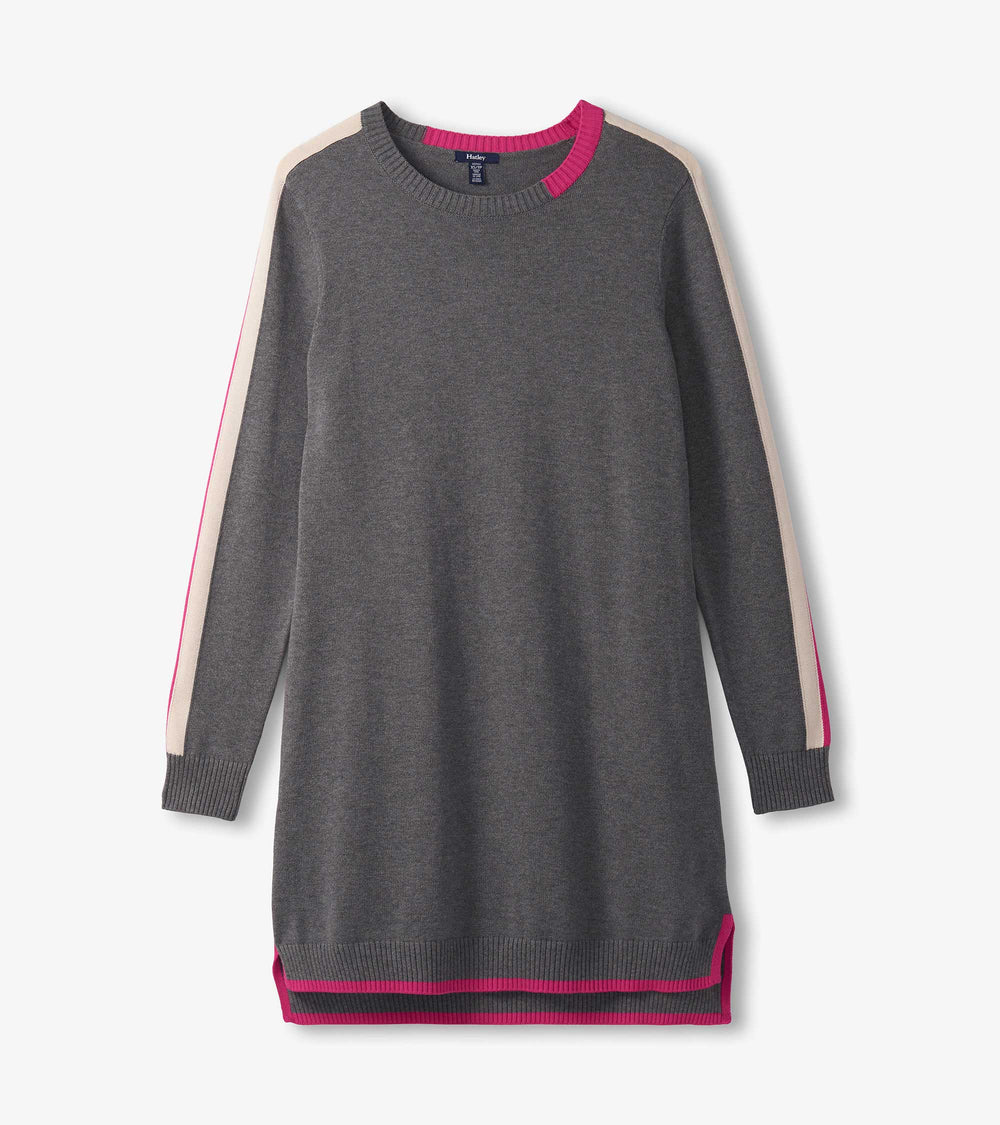 Contrast Trim Sweater Dress - Charcoal
