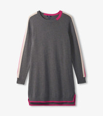 Contrast Trim Sweater Dress - Charcoal