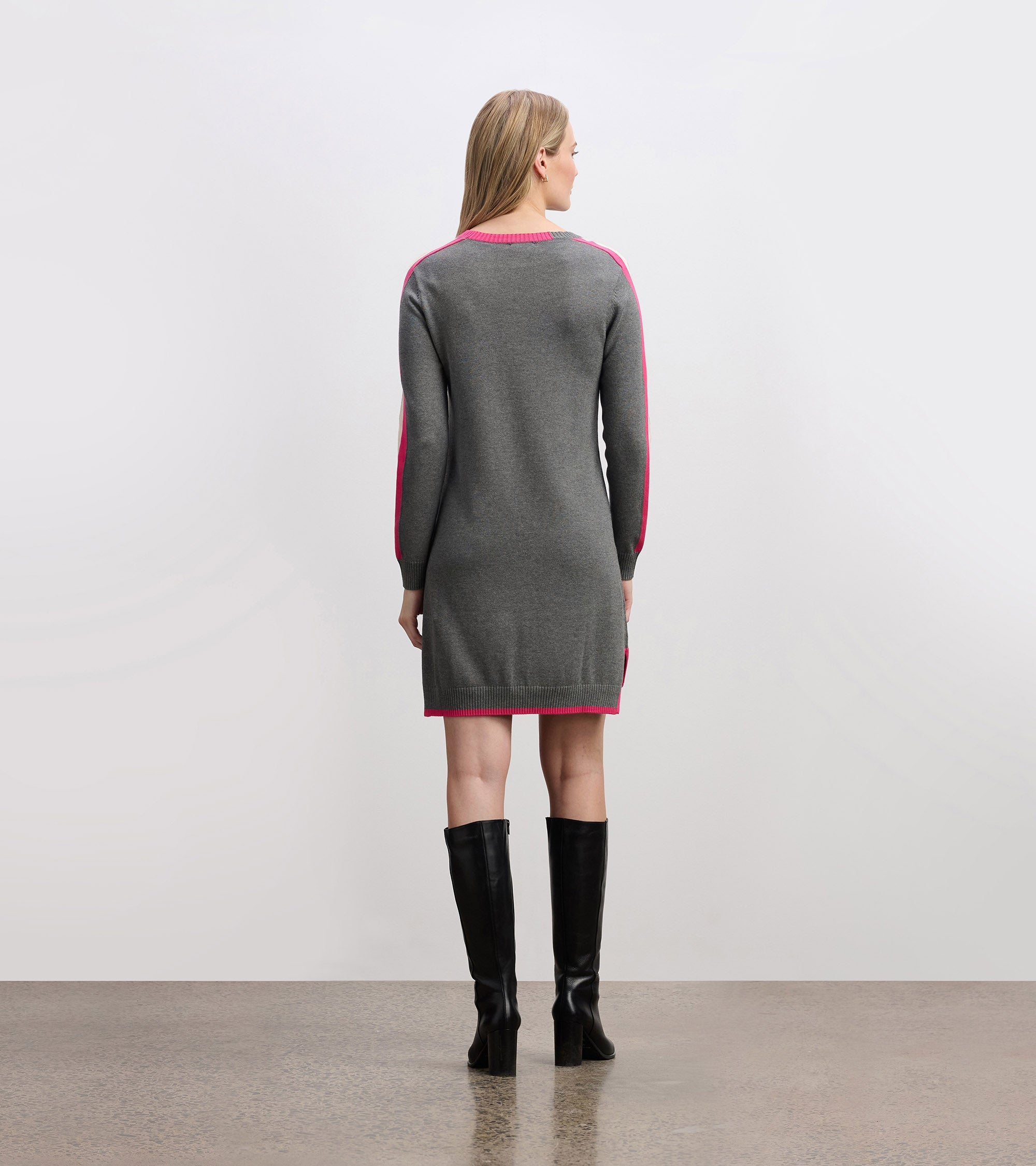 Contrast Trim Sweater Dress - Charcoal