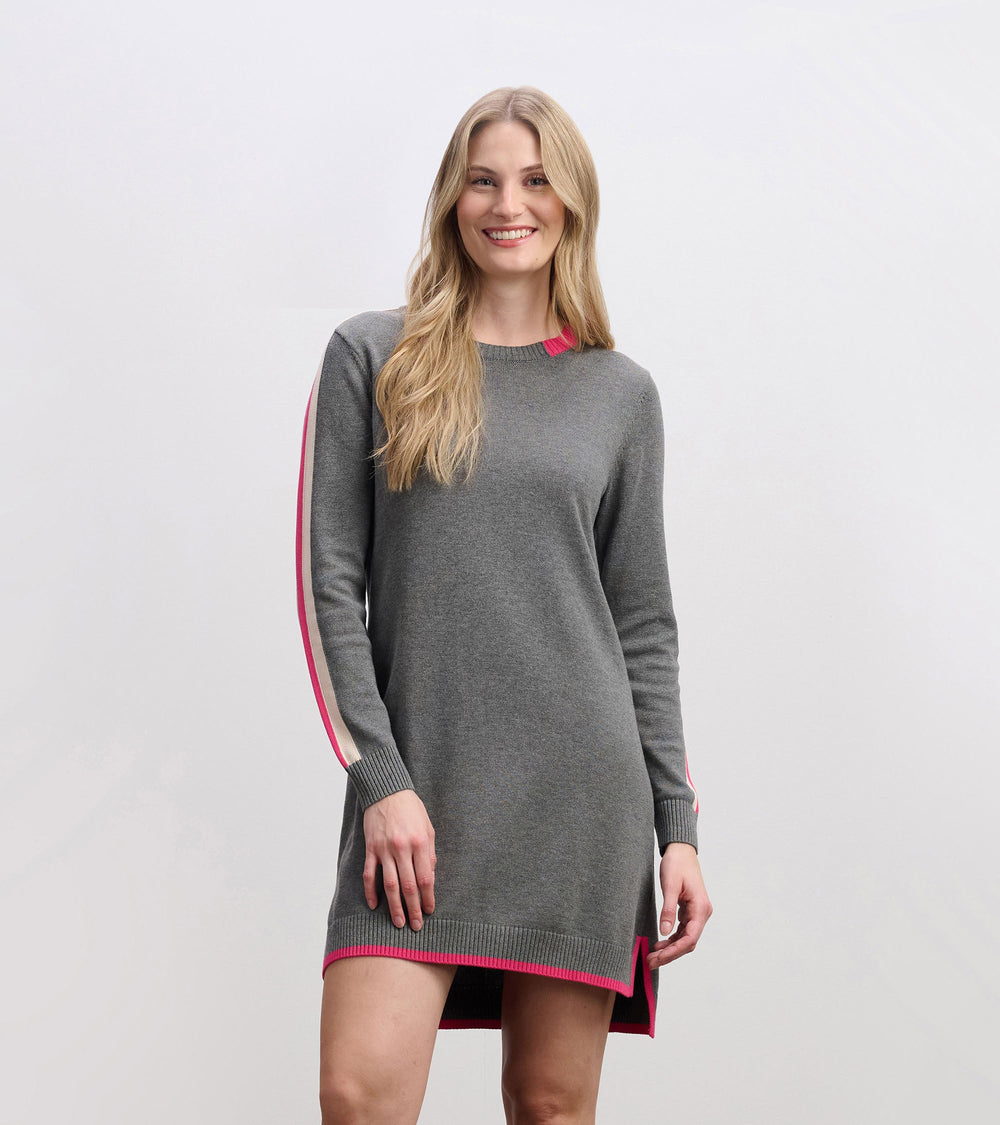 Contrast Trim Sweater Dress - Charcoal