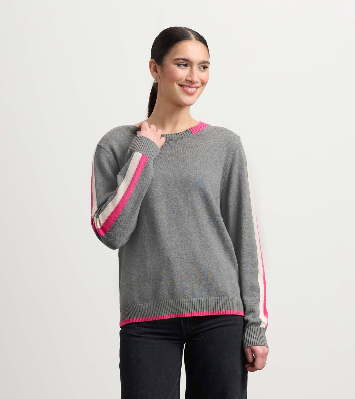 Contrast Trim Sweater - Charcoal