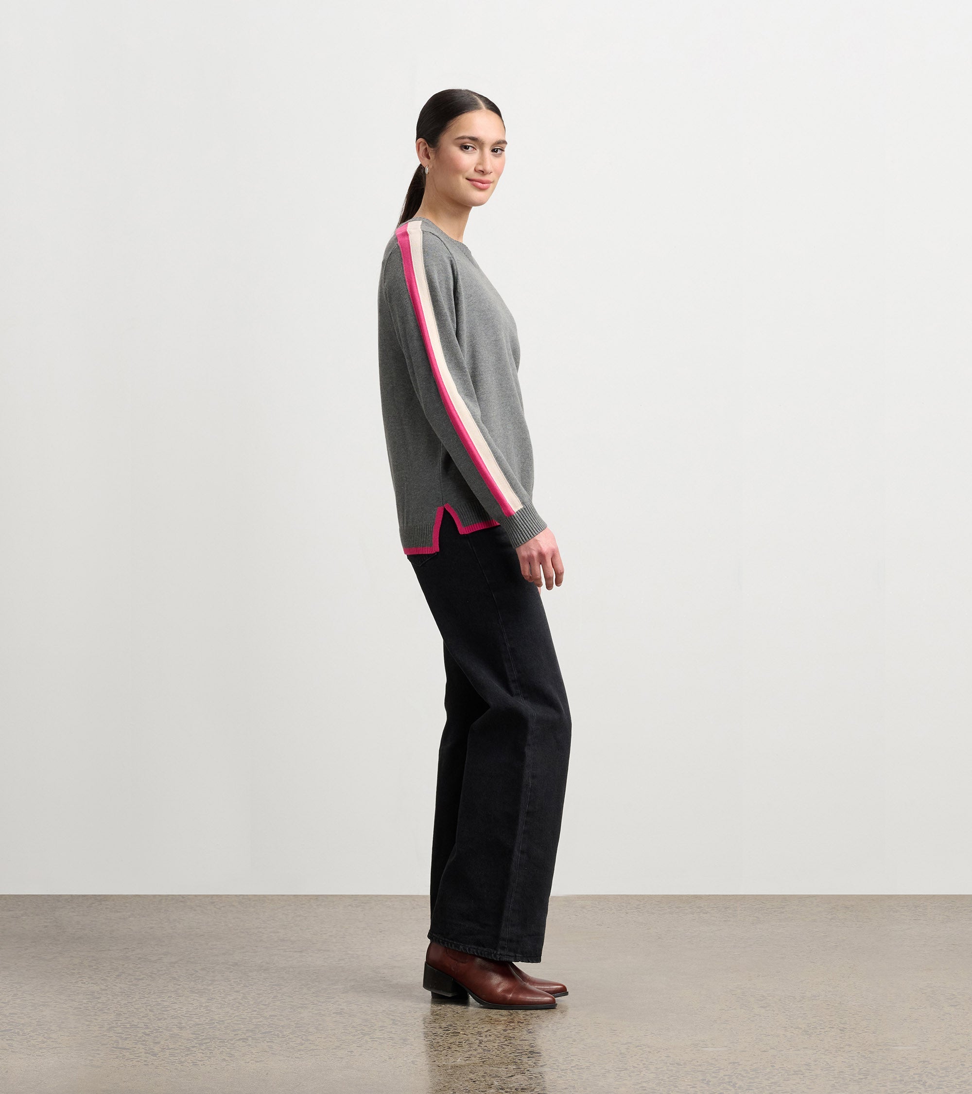 Contrast Trim Sweater - Charcoal