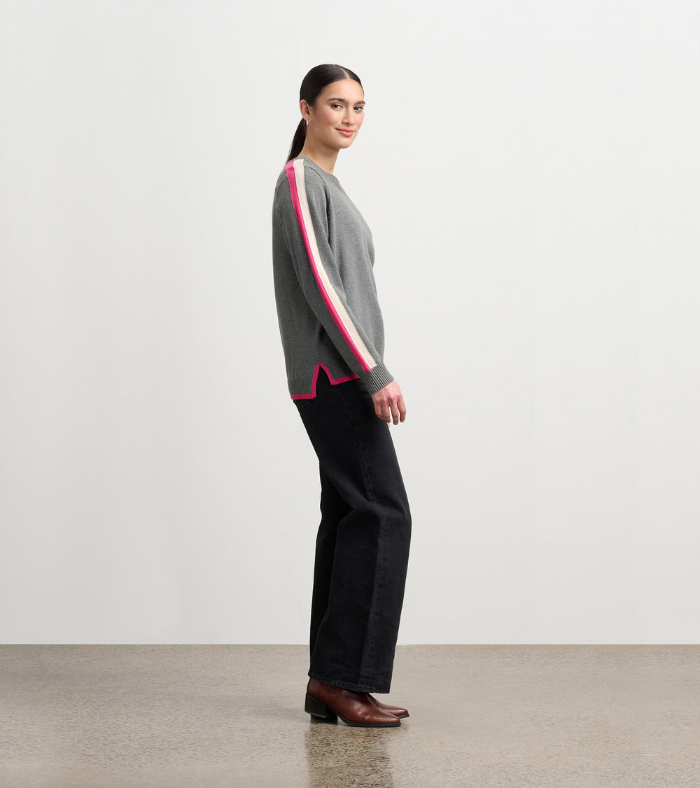 Contrast Trim Sweater - Charcoal