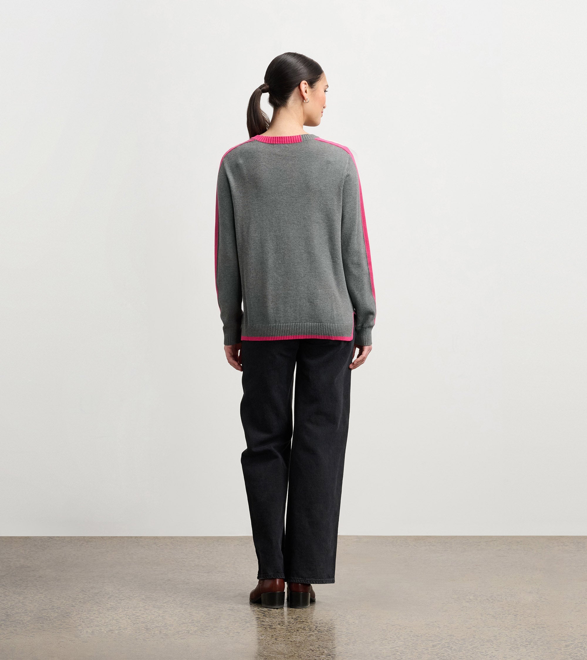 Contrast Trim Sweater - Charcoal