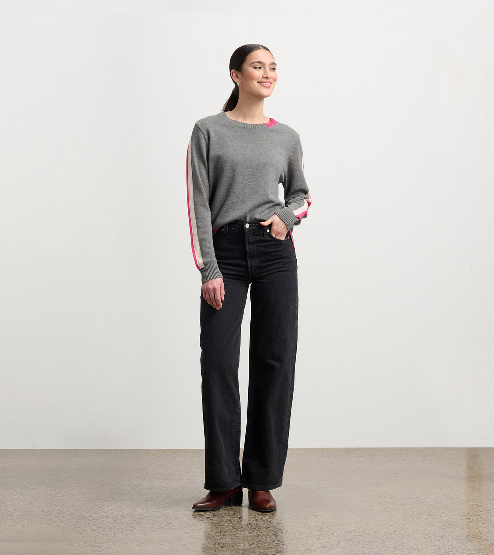 Contrast Trim Sweater - Charcoal