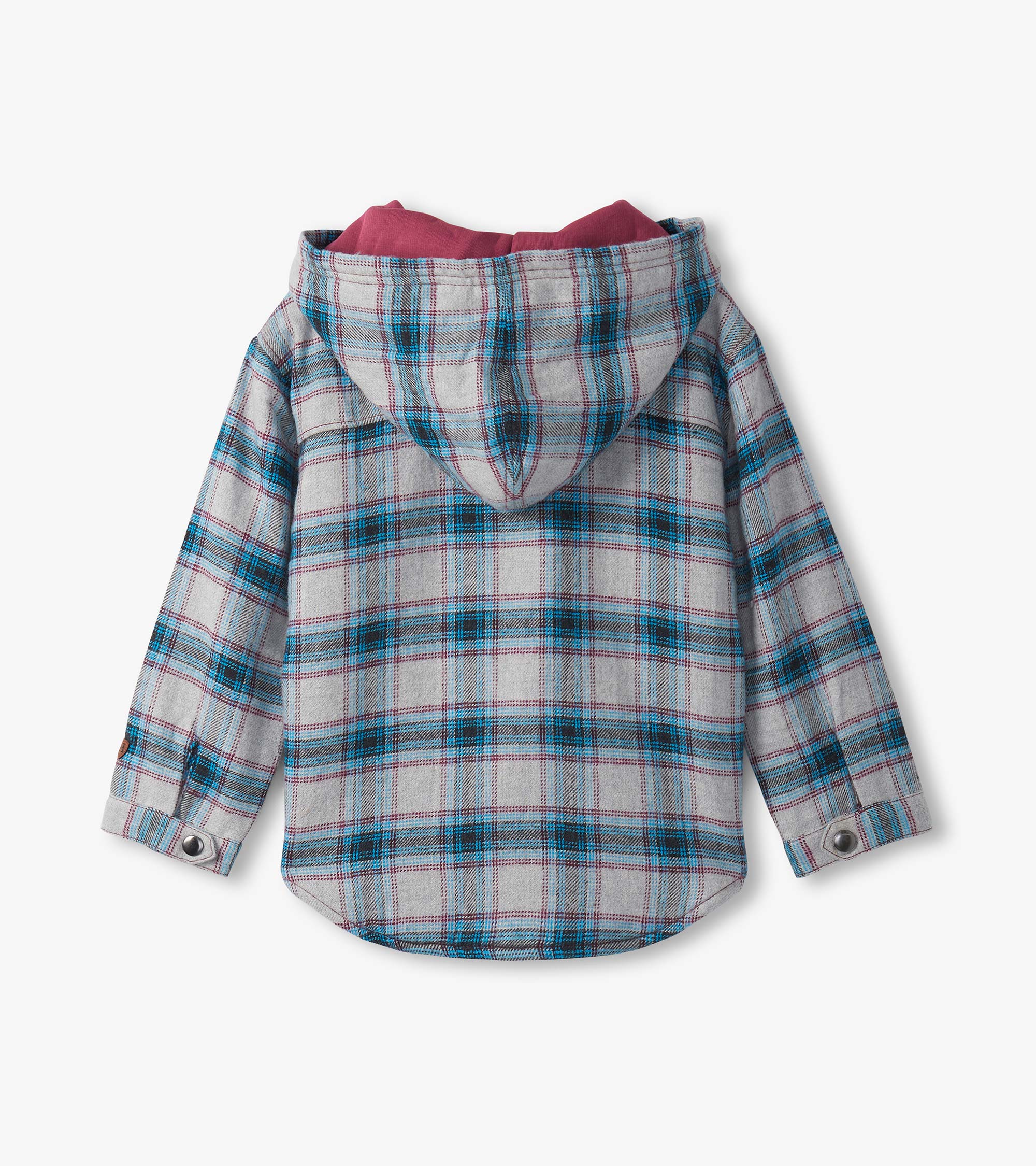 Boys Charcoal and Maroon Plaid Lined Hooded Jacket