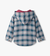 Boys Charcoal and Maroon Plaid Lined Hooded Jacket
