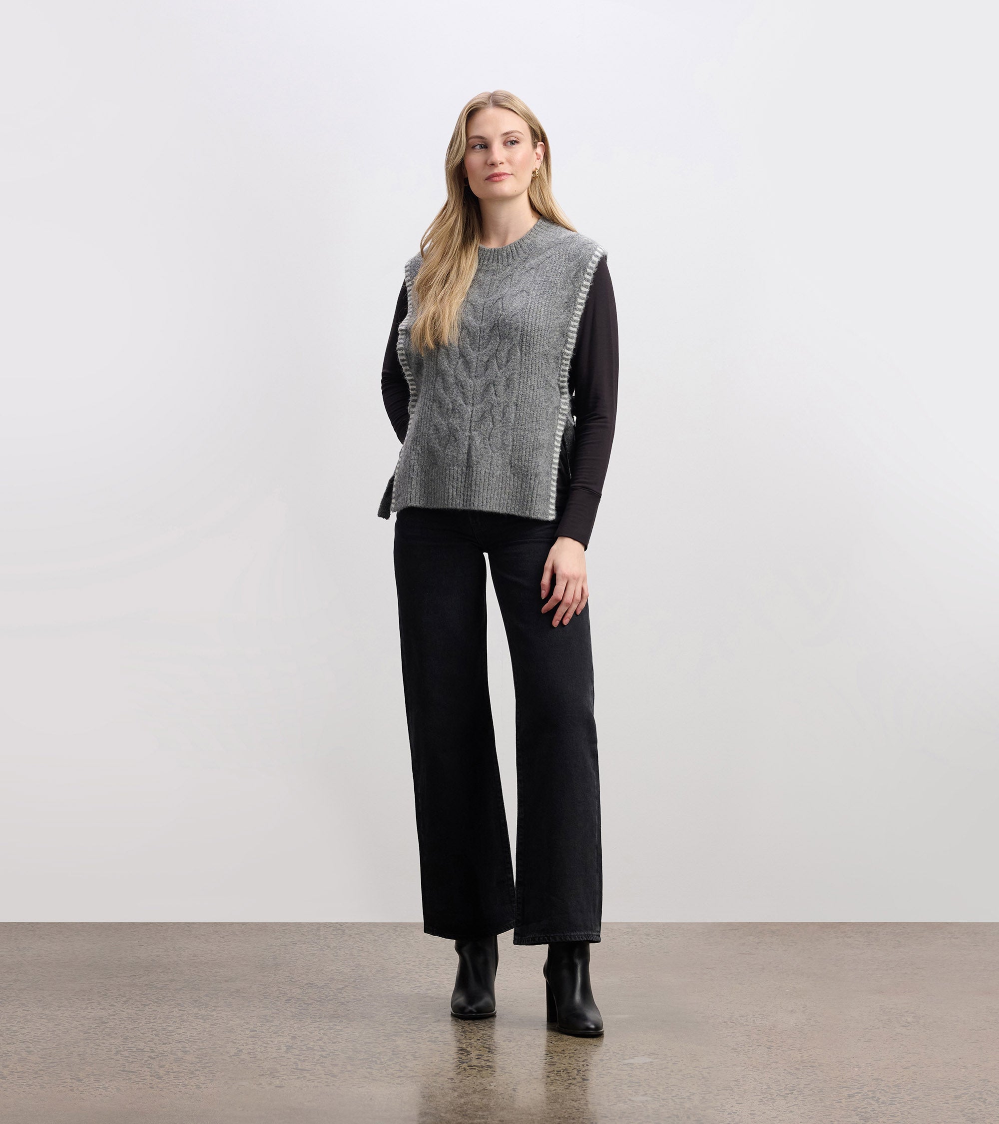 Side-Tie Sweater Vest - Charcoal Melange