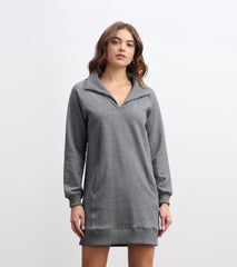 Anna Notch Neck Dress - Charcoal Melange
