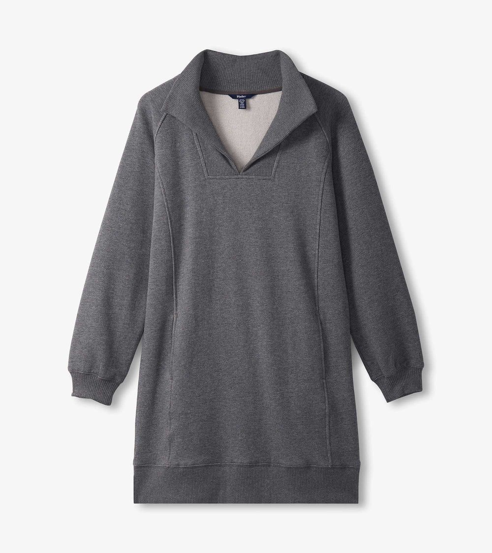 Anna Notch Neck Dress - Charcoal Melange