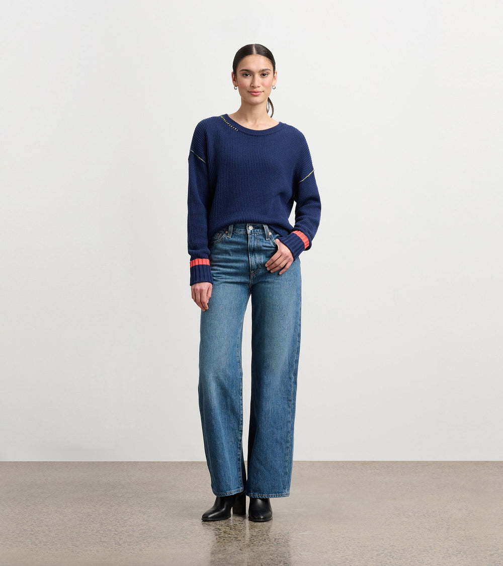 Waffle Knit Sweater - Navy