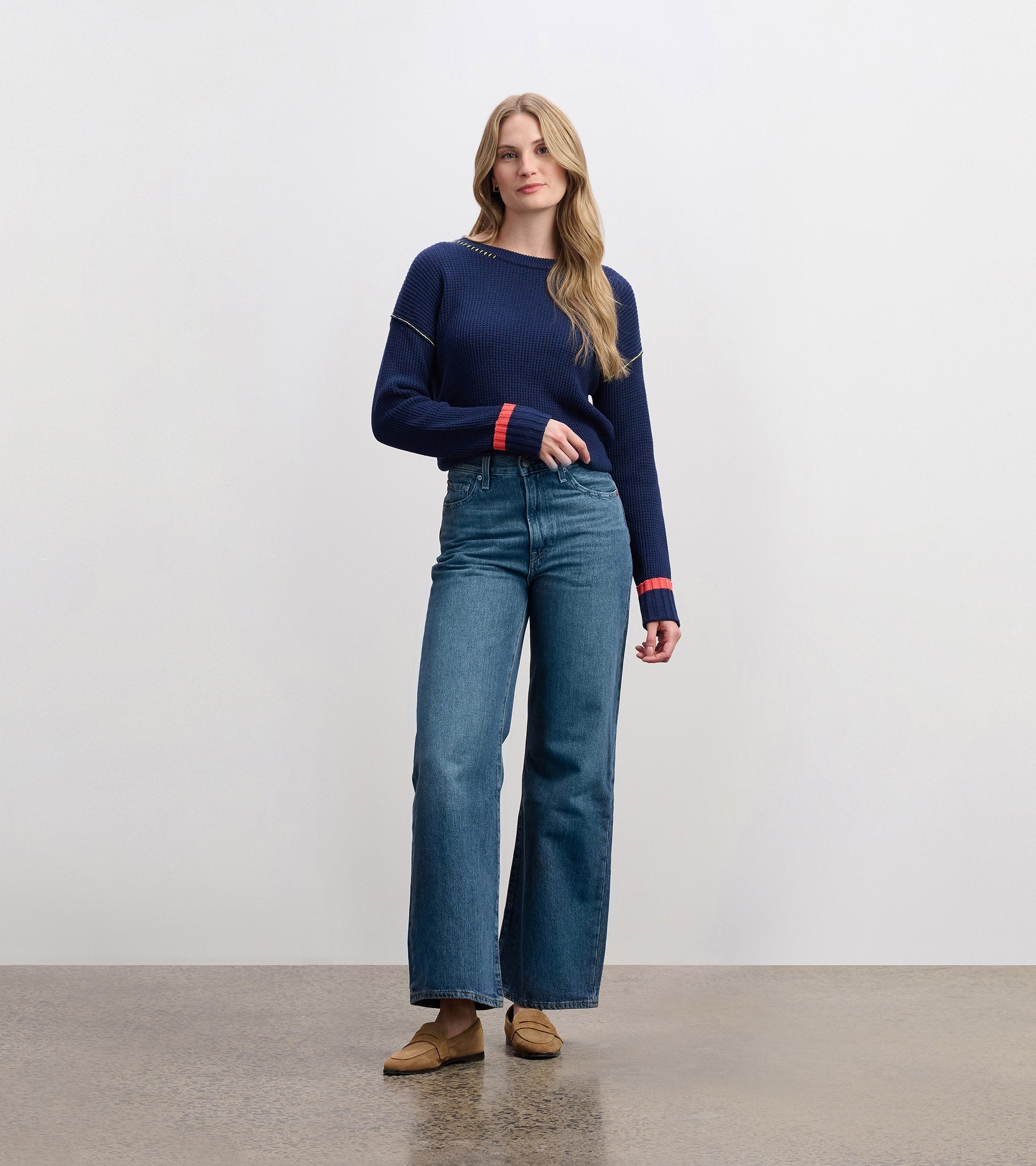 Waffle Knit Sweater - Navy