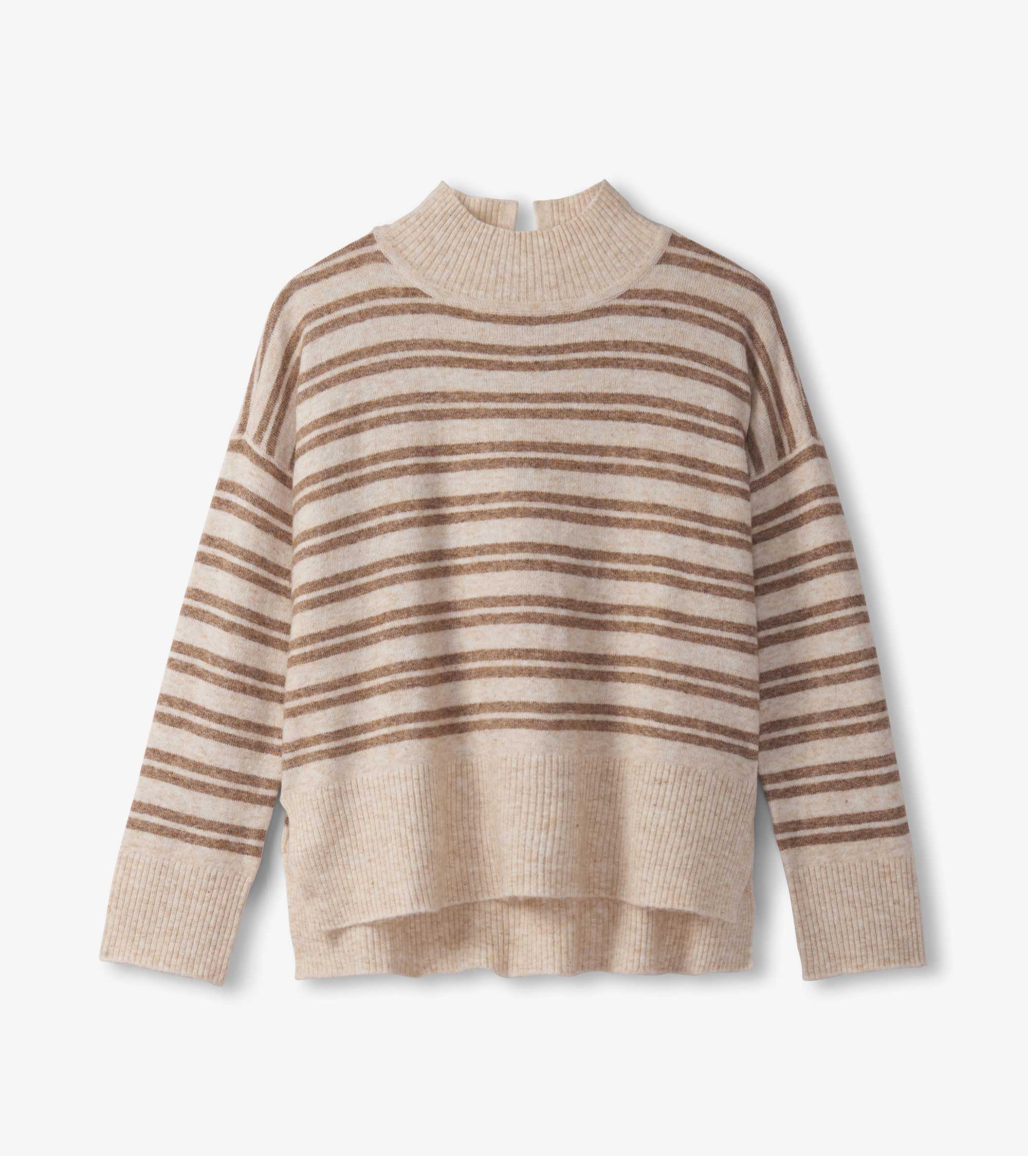Mock Neck Sweater - Double Stripe Camel