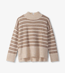 Mock Neck Sweater - Double Stripe Camel