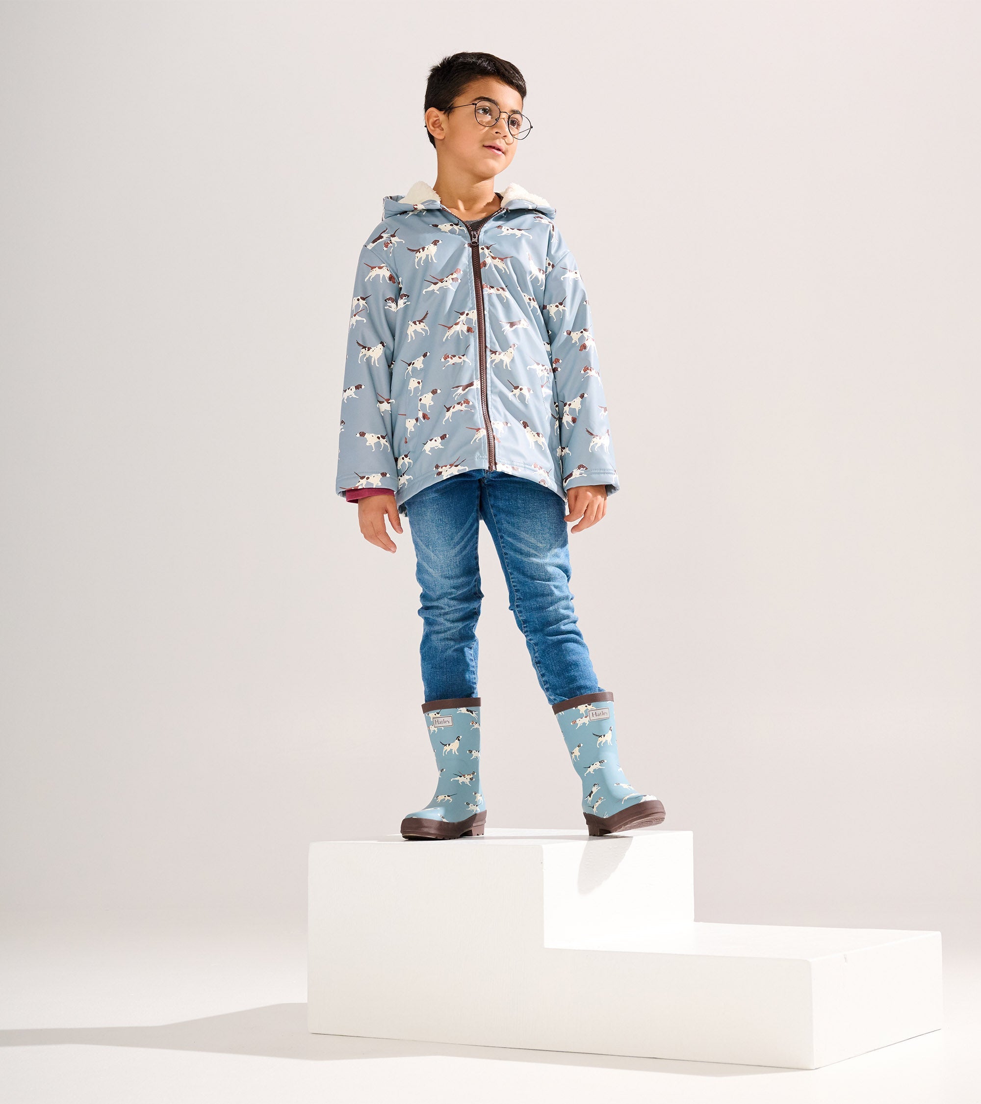 Boys Hunting Dogs Sherpa Lined Zip-Up Rain Jacket