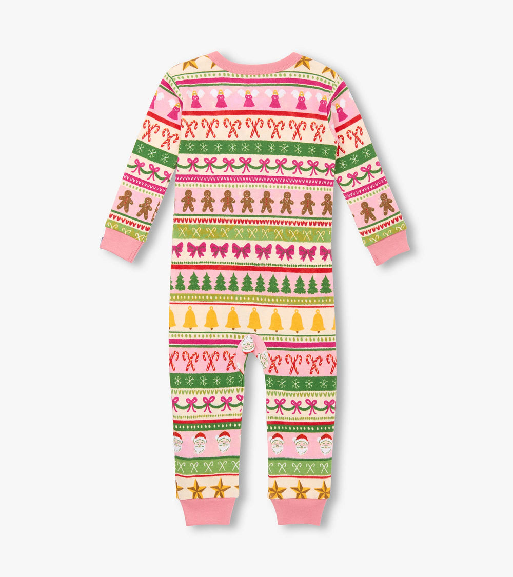 Baby Girls Pink Fun Fair Isle Cotton Sleeper