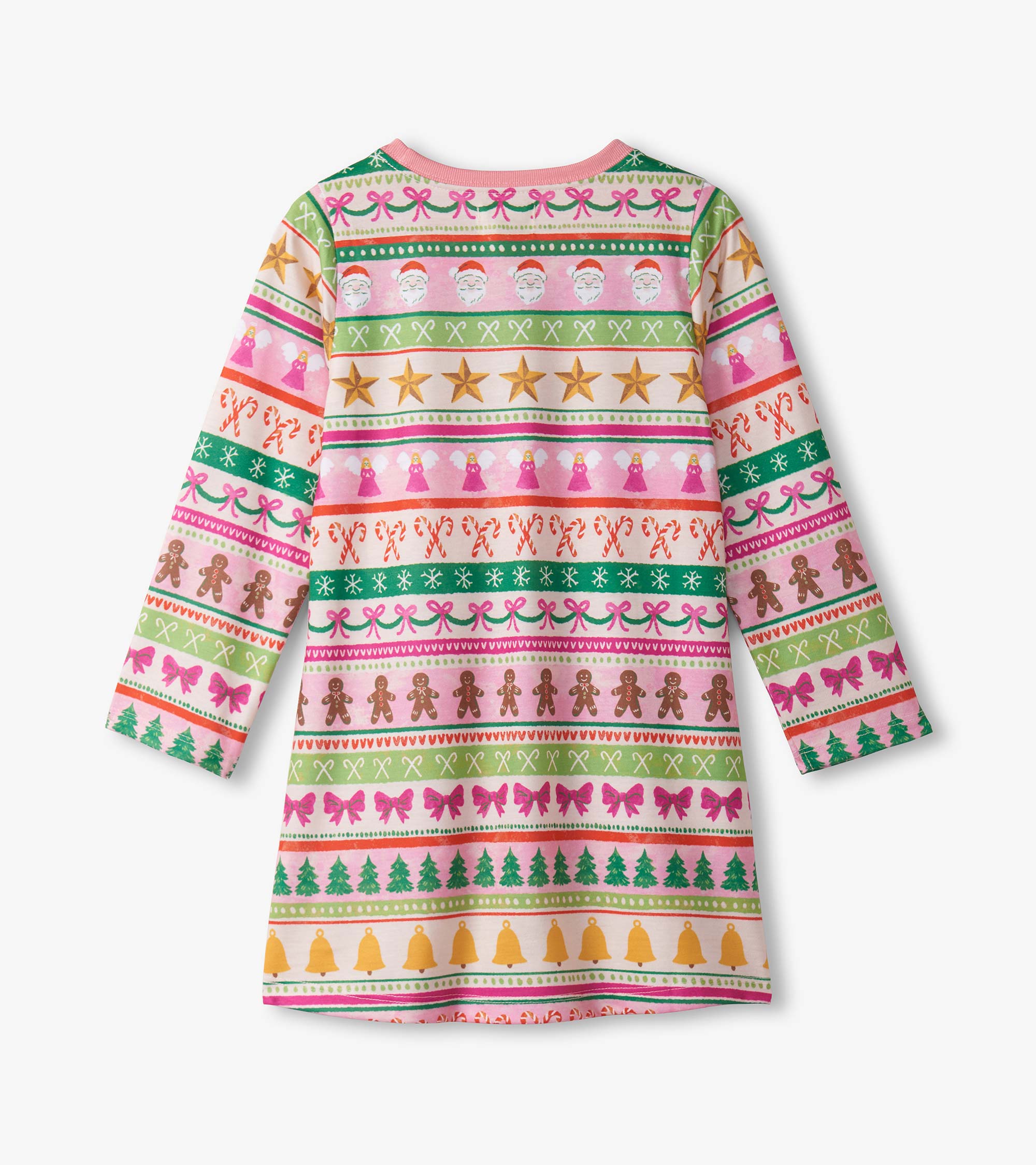 Girls Pink Fun Fair Isle Long Sleeve Nightdress