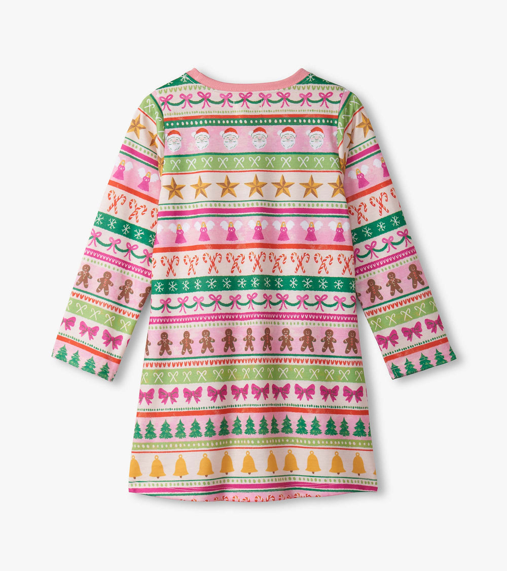 Girls Pink Fun Fair Isle Long Sleeve Nightdress