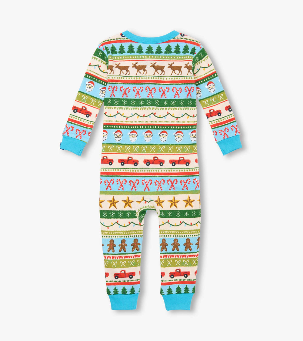 Baby Boys Blue Fun Fair Isle Cotton Sleeper