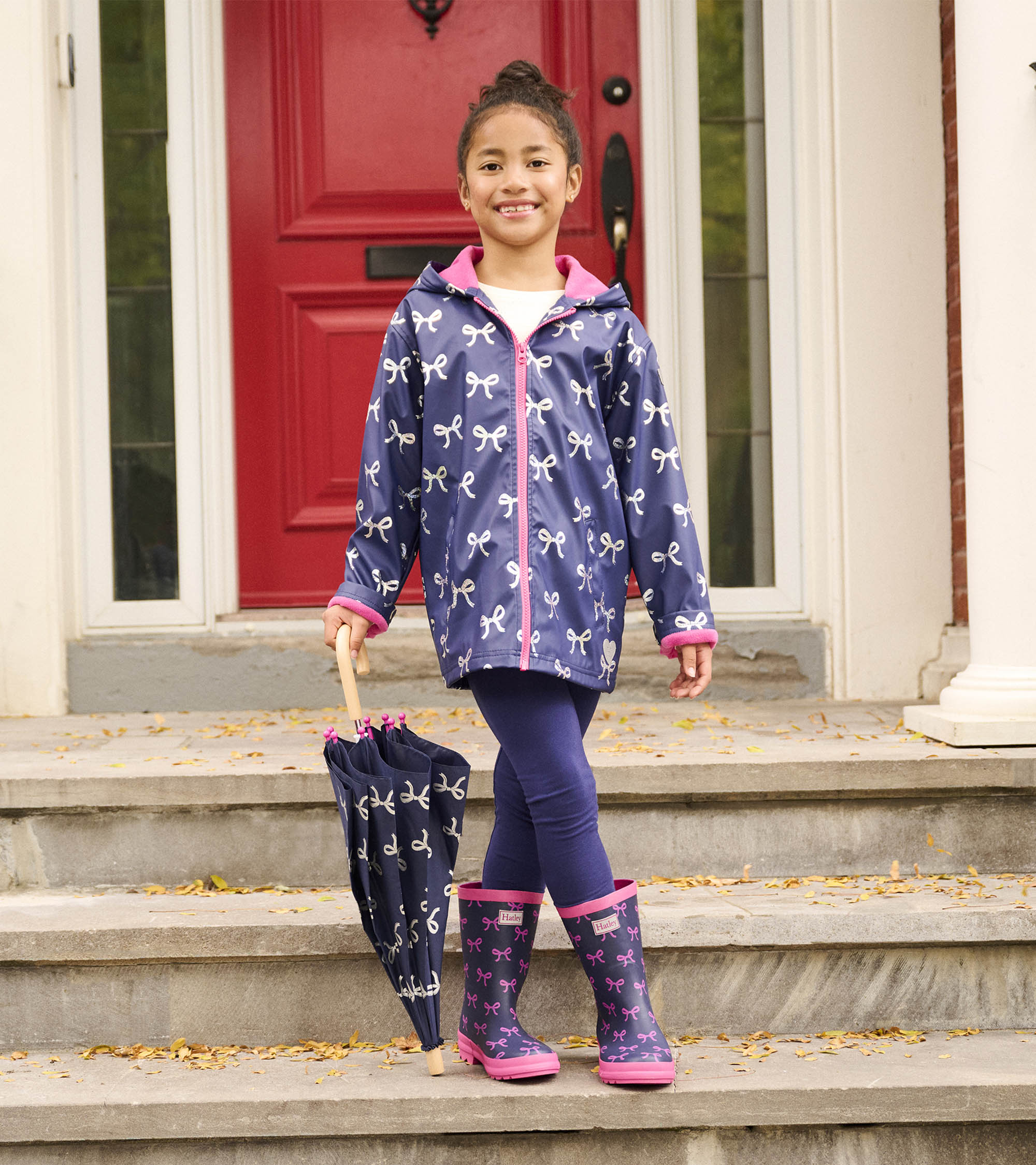 Girls Silver Ribbon Zip-Up Rain Jacket