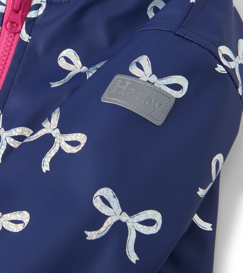 Girls Silver Ribbon Zip-Up Rain Jacket