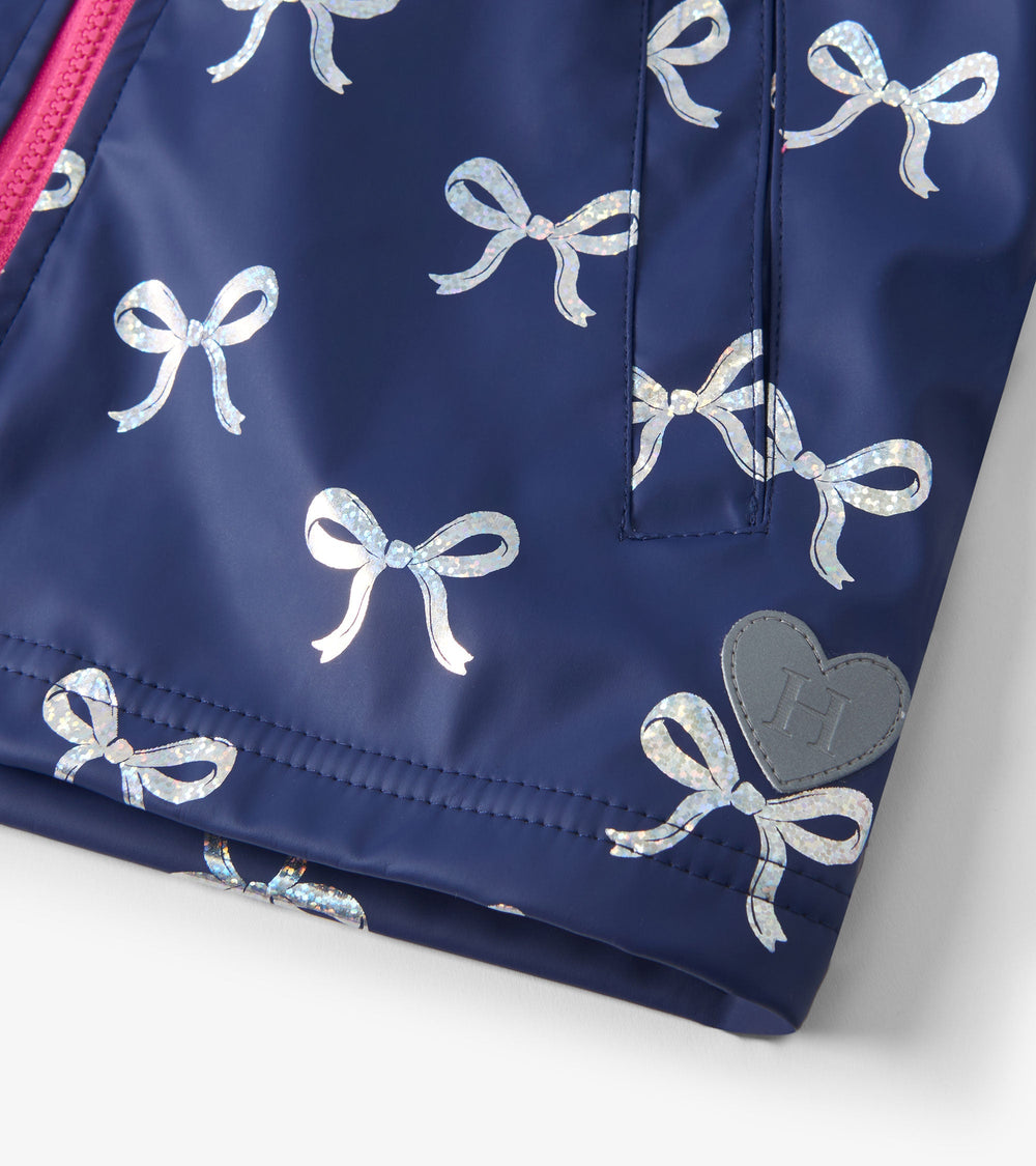 Girls Silver Ribbon Zip-Up Rain Jacket