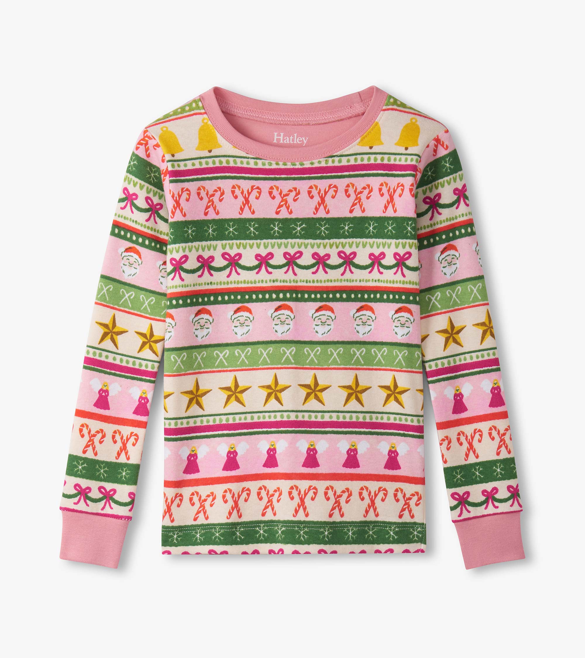 Girls Pink Fun Fair Isle Cotton Pajama Set