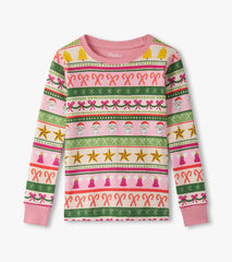 Girls Pink Fun Fair Isle Cotton Pajama Set