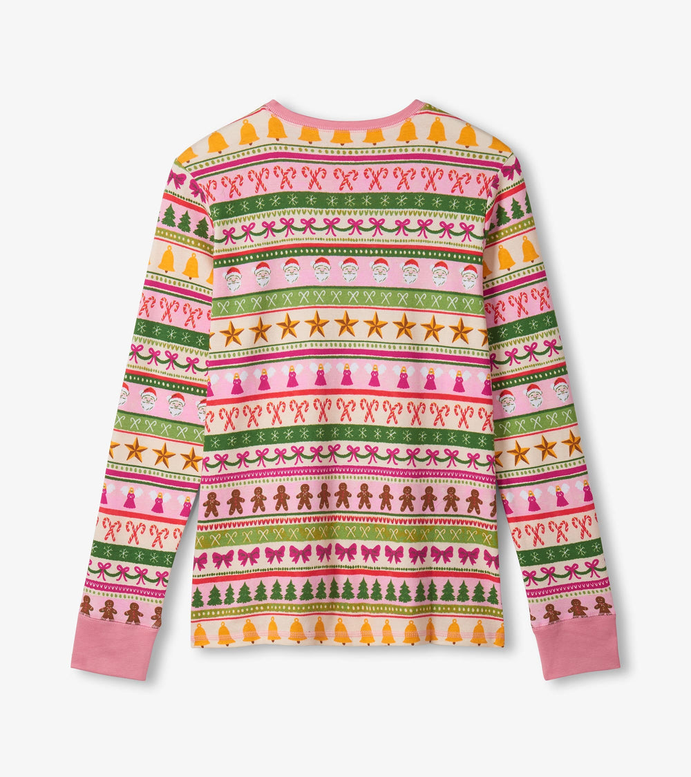 Women's Pink Fun Fair Isle Cotton Pajama Set