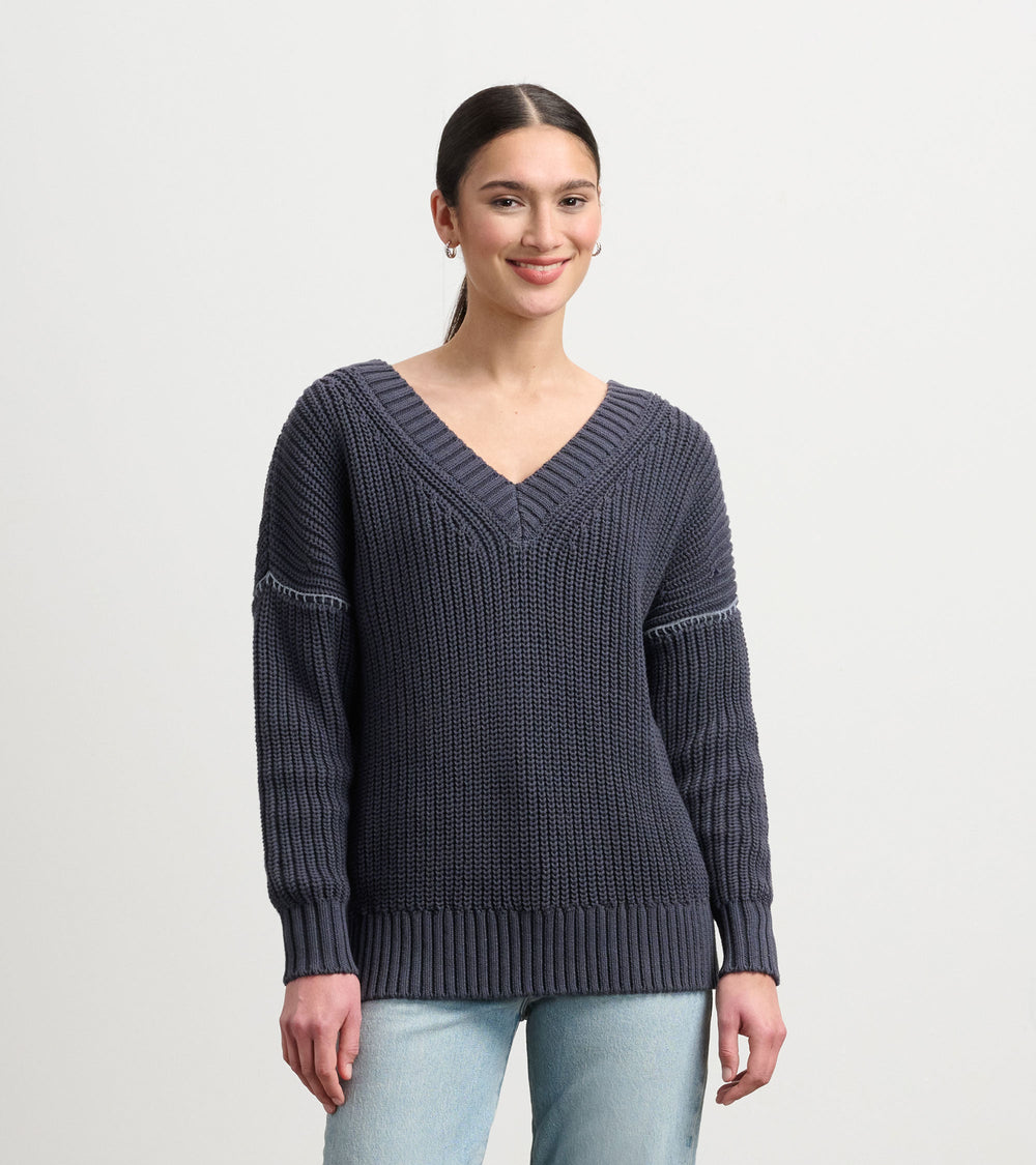 V-Neck Slouchy Sweater - Faded Grey