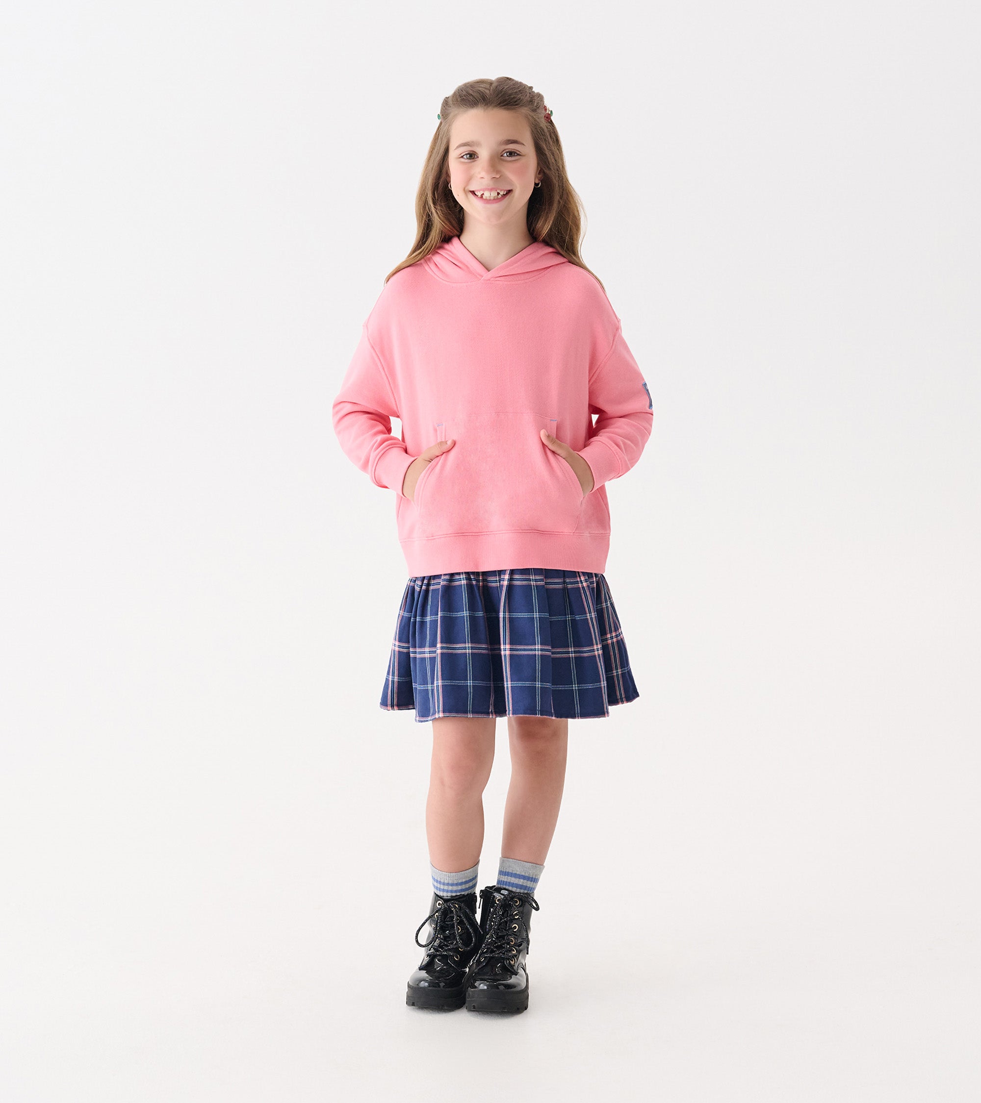 Girls Preppy Plaid Mixed Match Dress