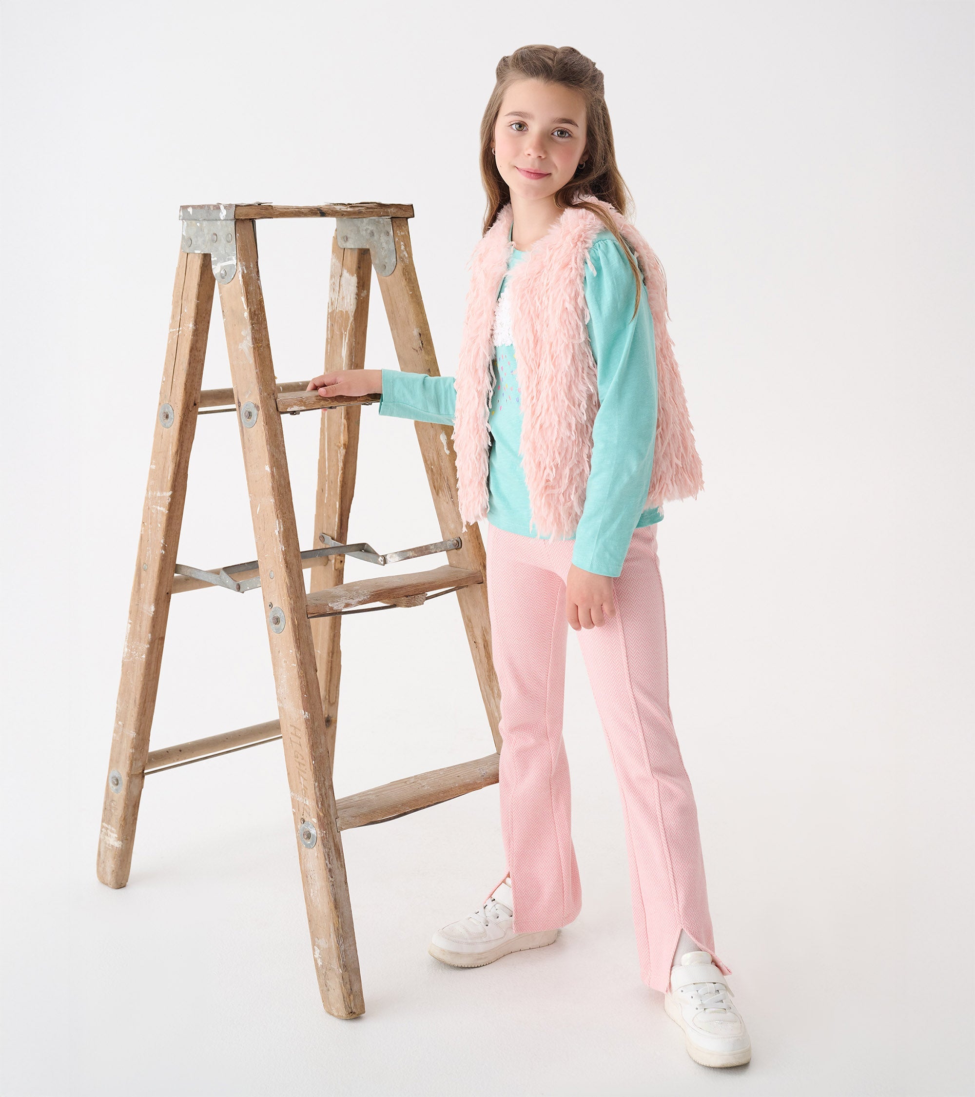 Girls Pale Pink Feather Faux Fur Vest