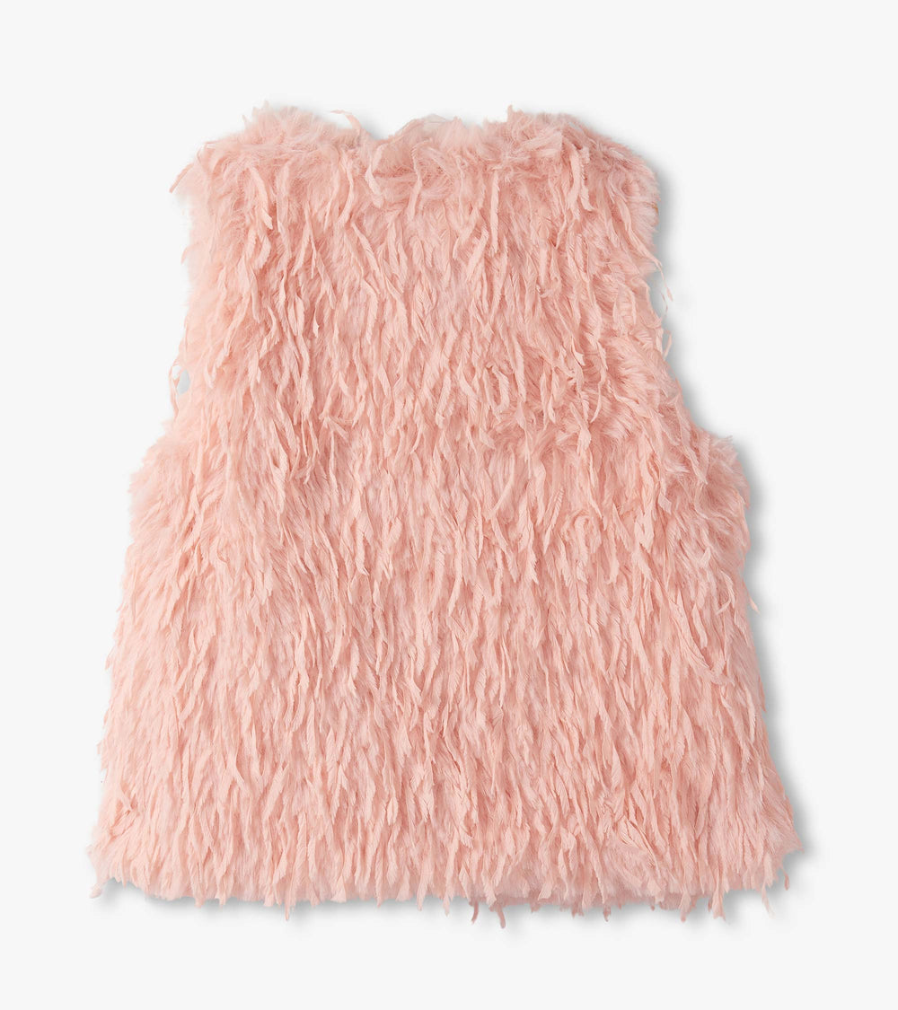 Girls Pale Pink Feather Faux Fur Vest