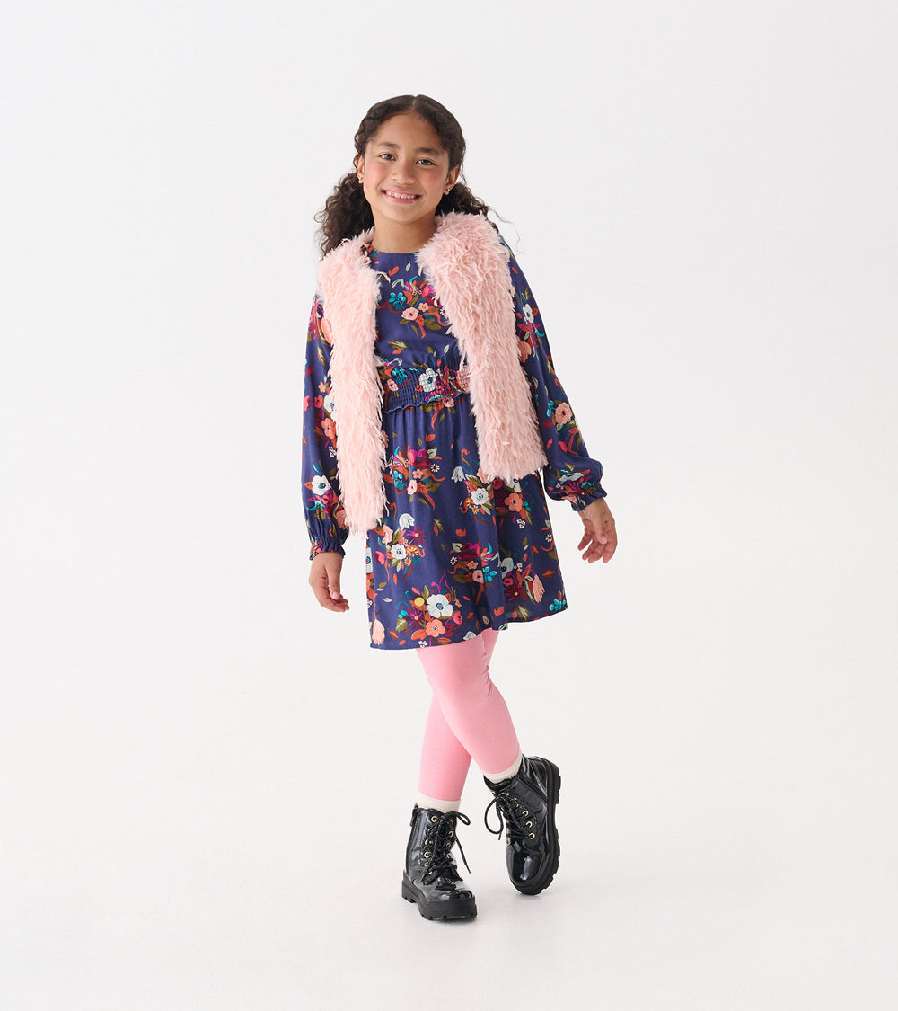 Girls Pale Pink Feather Faux Fur Vest