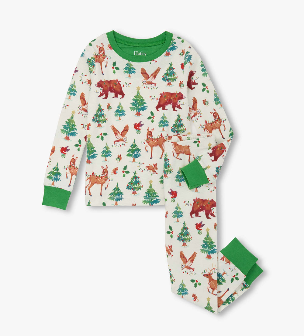 Girls Holiday Animals Cotton Pajama Set