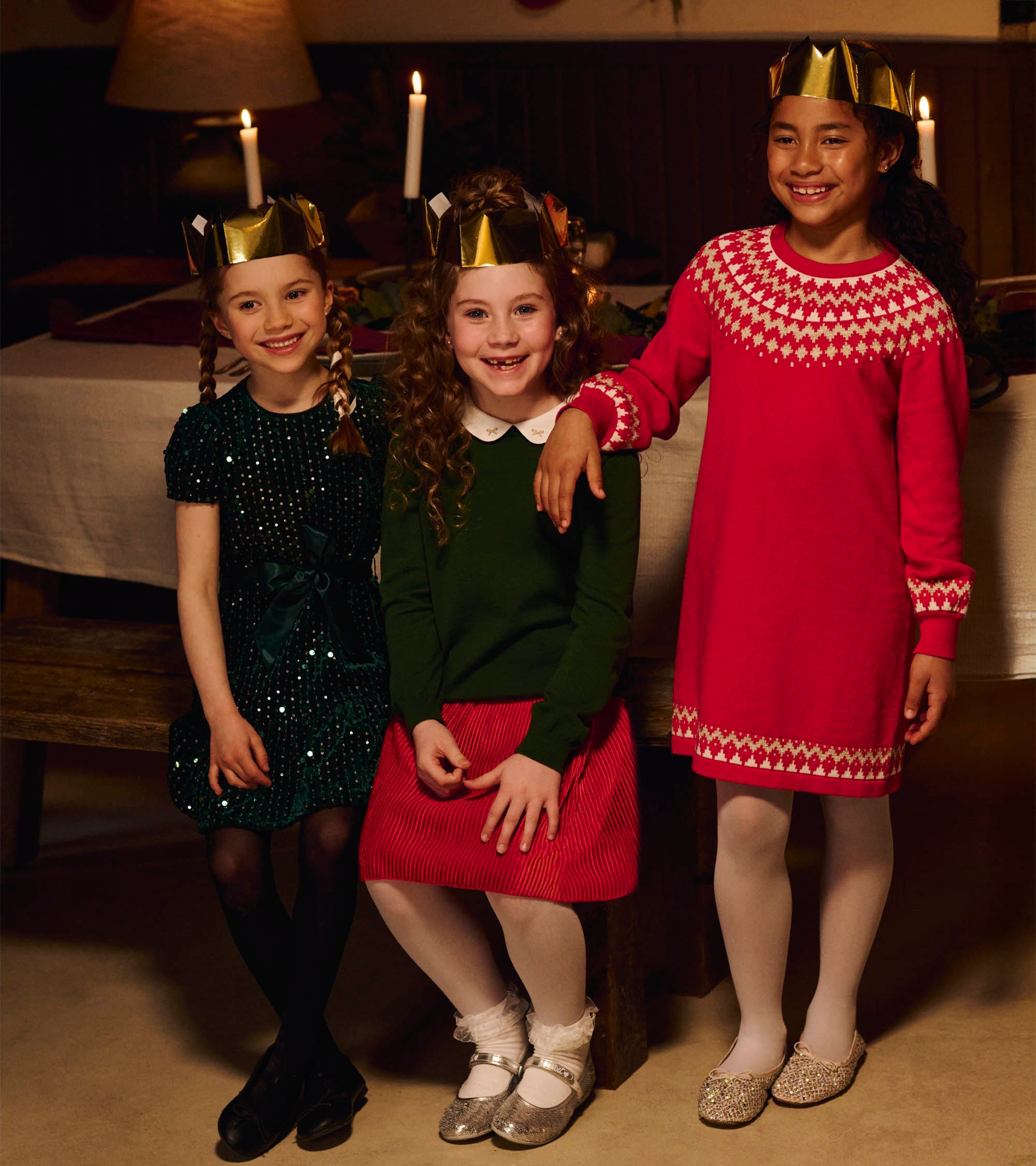 Girls Holiday Fair Isle Swing Sweater Dress